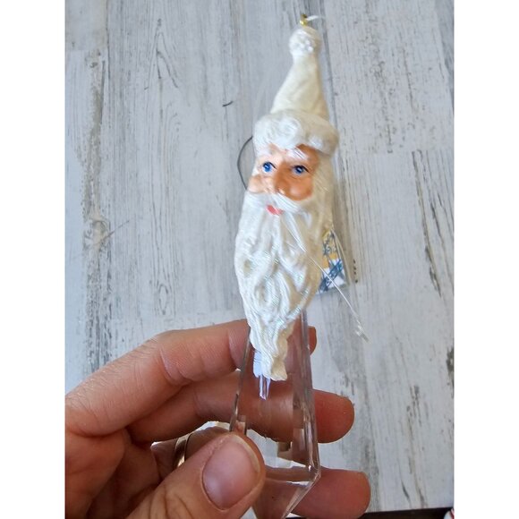 Glitter Santa icicle sign ornament father vintage style Xmas tree - Picture 3 of 7